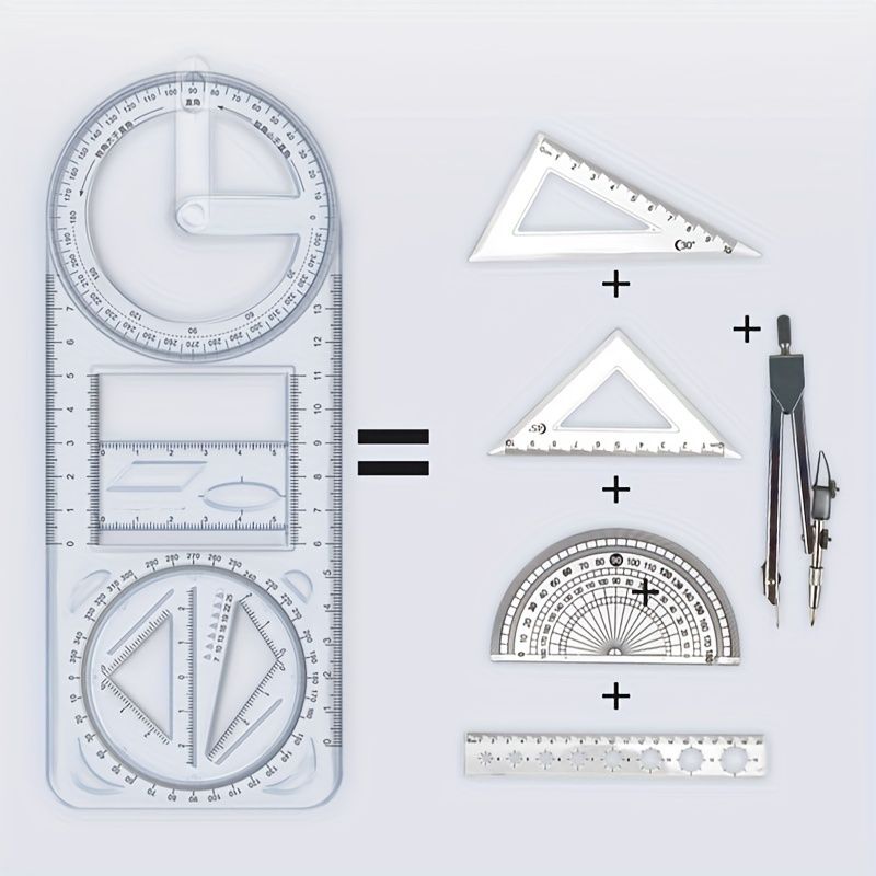 Multifunctional Ruler Function Geometric Graphic Ruler Rotatable Student Universal Ruler Drawing Tool Hand Copy Paper Template Drawing Ruler Triangle Ruler
