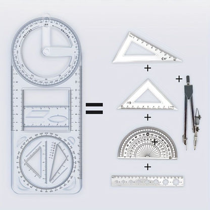 Multifunctional Ruler Function Geometric Graphic Ruler Rotatable Student Universal Ruler Drawing Tool Hand Copy Paper Template Drawing Ruler Triangle Ruler