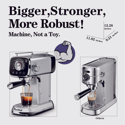 PlumChef Espresso Machine 20 Bar Professional Compact Household Coffee Espresso Maker with Milk Frother Steam Wand Temperature Gauge 34oz Water Tank Low Noise Coffee Machine for Latte Cappuccino