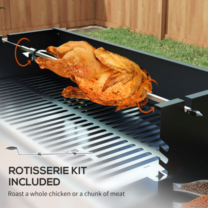 Outsunny BBQ Rotisserie Charcoal Grill for Chicken Turkey with 3-Level Grate Storage Shelves Stainless Steel
