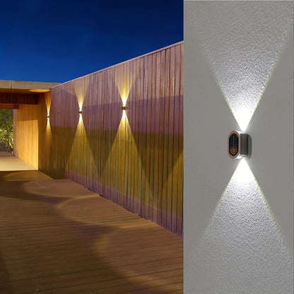 1pc 2 LEDs Solar Wall Light UP And Down Illuminate Outdoor Sunlight Sensor Lamp Waterproof Modern Nordic Style Decor For Home Garden Porch (Warm White & Cold White) (Bronze)