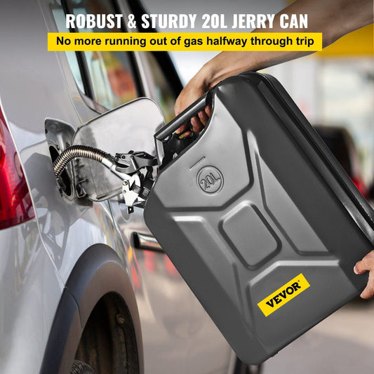 VEVOR Jerry Fuel Can, 5.3 Gallon / 20 L Portable Jerry Gas Can with Flexible Spout System, Rustproof & Heat-resistant Steel Fuel Tank for Cars Trucks Equipment, Black