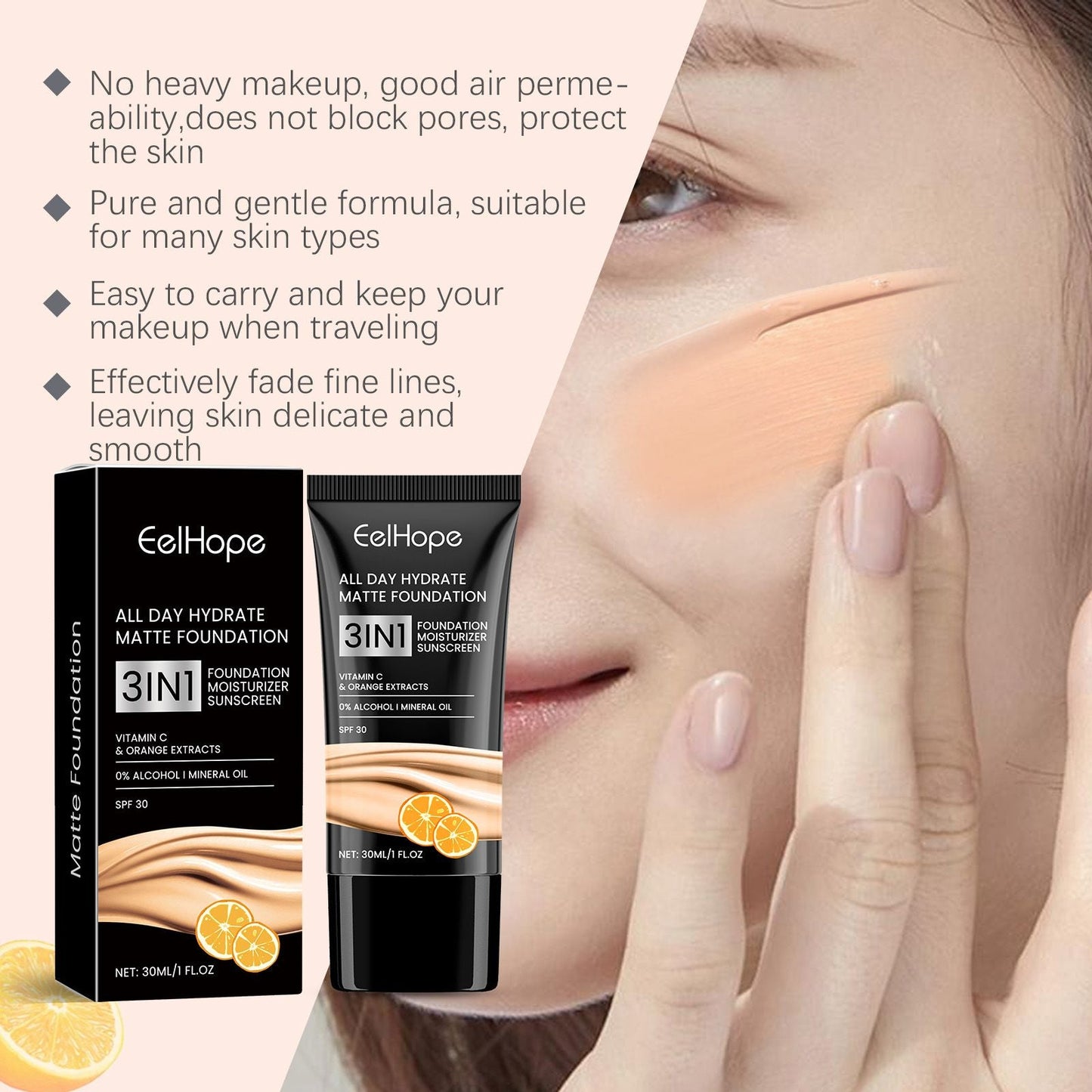 Eelhope Moisturizing Matte Foundation Natural Lightweight Brightening Facial Skin Care Moisturizing Foundation Without Removing Makeup