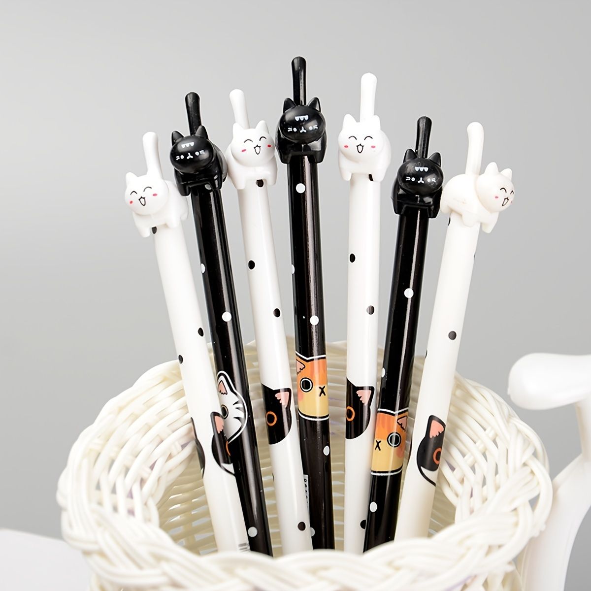 4pcs Creative Tail Cat Cute Cartoon Gel Pen 0.38mm Black Refill