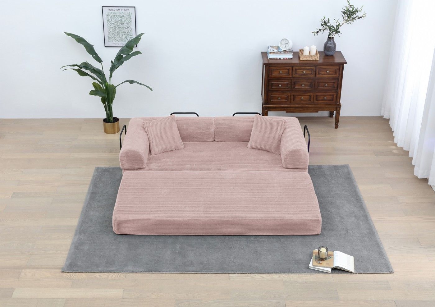 Foldable Sofa Bed, 77.9'' Folding Floor Couch, Compressed Convertable Sleeper Sofa, Memory Foam Couch with Pillow Back Support Armrest, 4-in-1 Futon Sofa Bed for Living Room, Army green