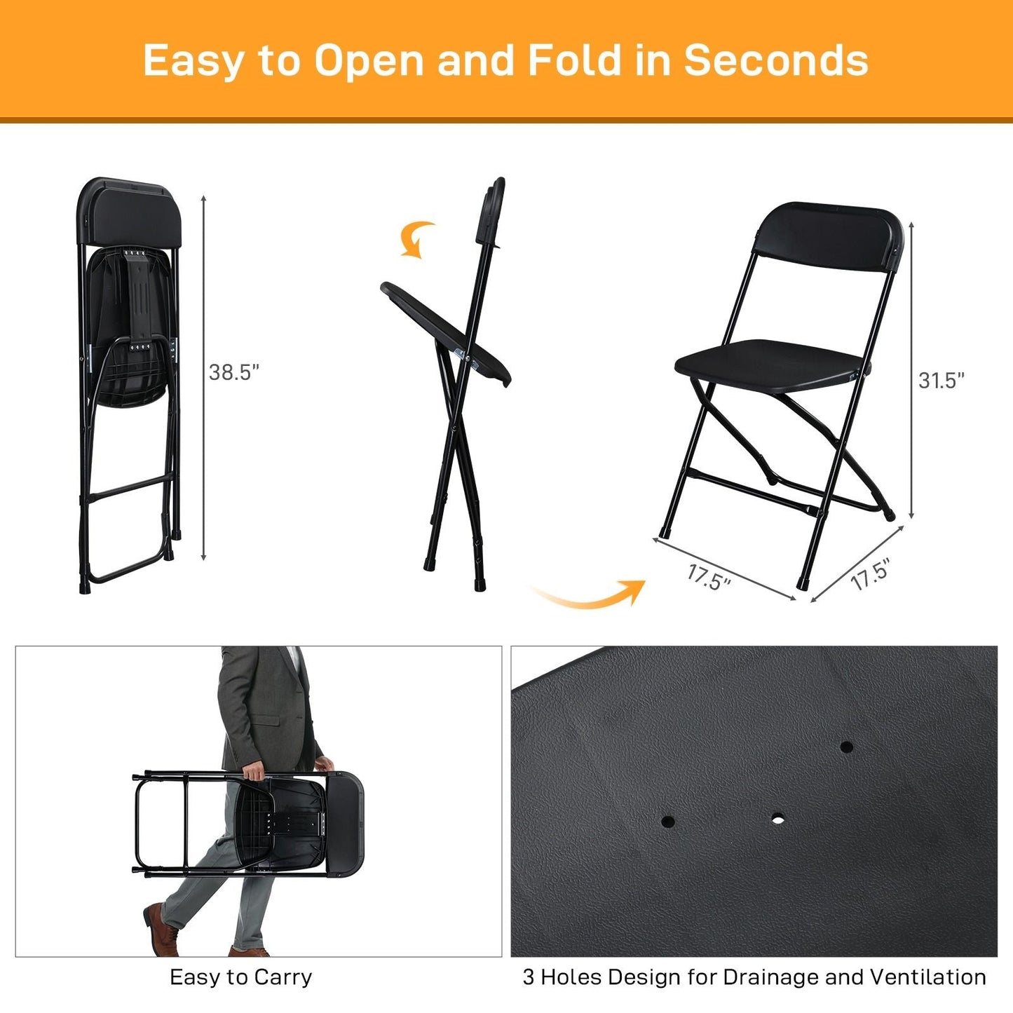 10PCS Heavy Duty Folding Chair 350lbs Capacity Metal Frame Portable Event Chair for Indoor Outdoor Use Stackable and No Assembly Required