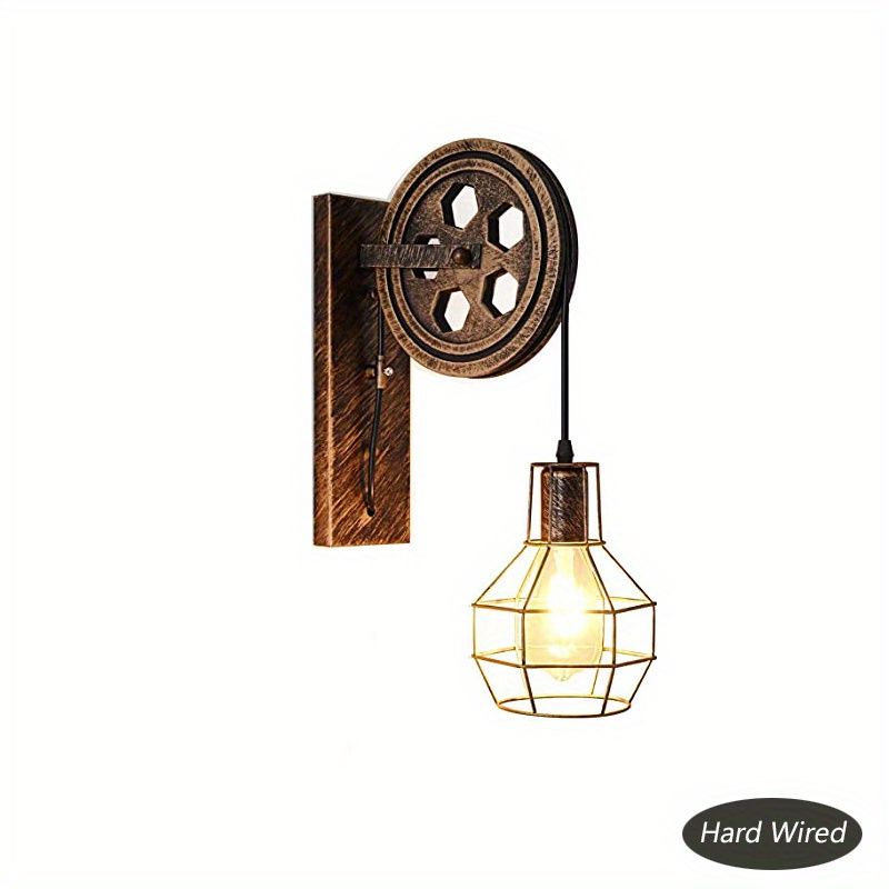Retro Industrial Wall Sconce, 1Pack Antique Brass Vintage Plug In Wall Lighting, Industrial Lantern Retro Lamp Metal Wall Light Fixtures For Bedside Bedroom Home Dining Room(Not Include Bulb)