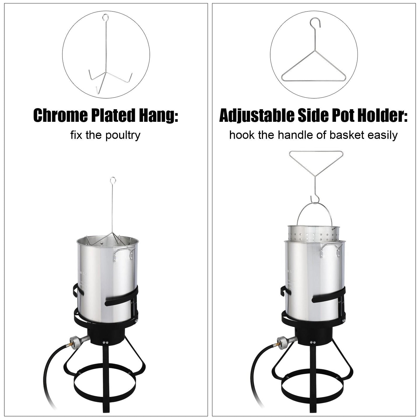30QT Propane Turkey Fryer Set Silver Aluminum Pot with Black Round Iron Stand Outdoor Gas Deep Fryer Kit for Frying Turkey Seafood and Boiling Crawfish Backyard Cooking Equipment