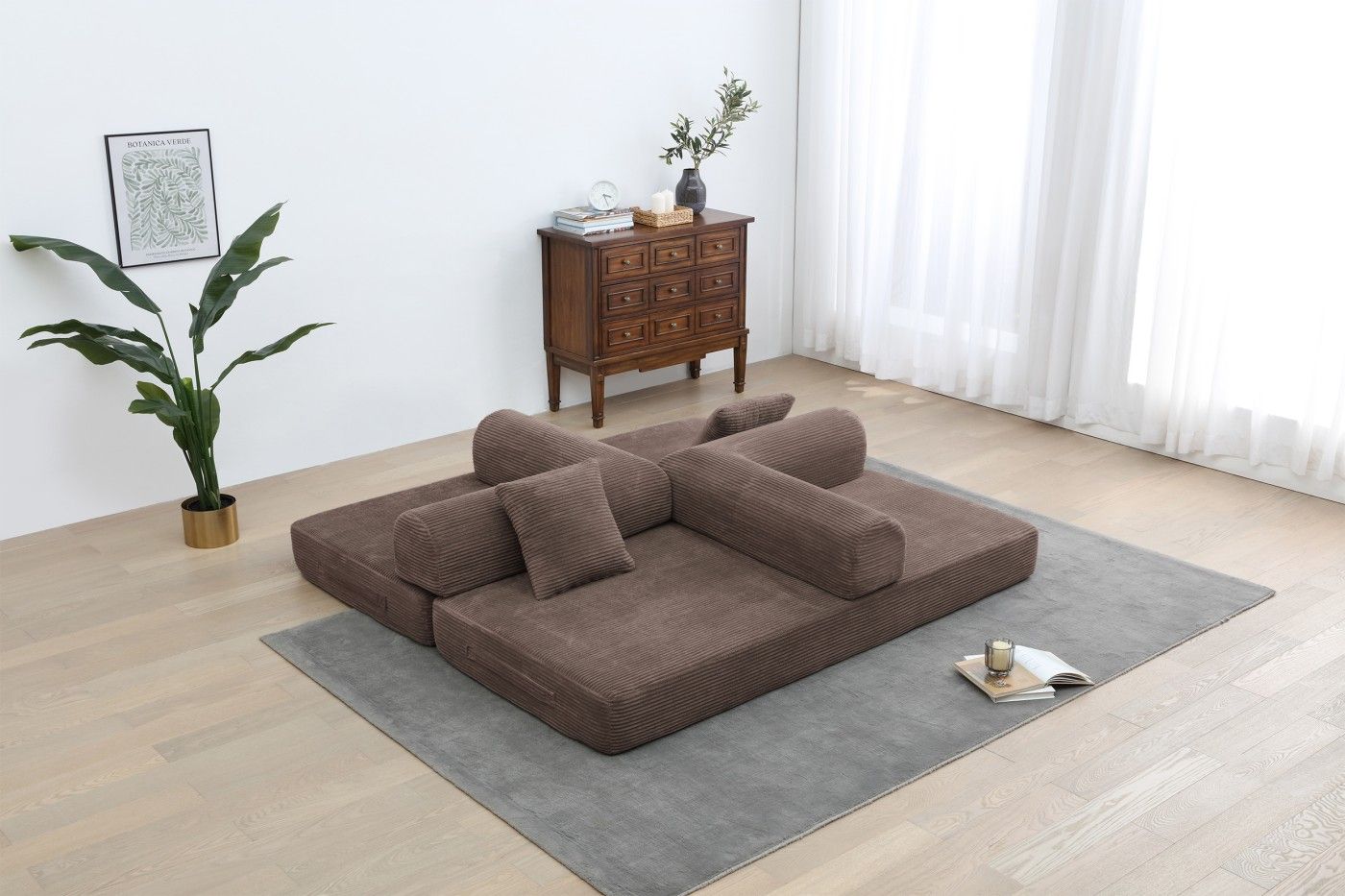 Foldable Sofa Bed, 77.9'' Folding Floor Couch, Compressed Convertable Sleeper Sofa, Memory Foam Couch with Pillow Back Support Armrest, 4-in-1 Futon Sofa Bed for Living Room, Army green