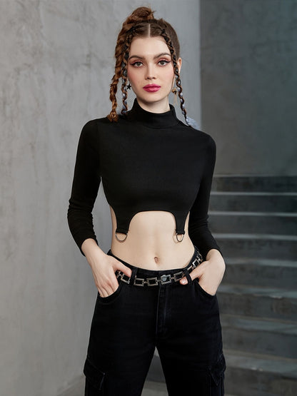 Stylish Skinny Stretchy Top, Long Sleeve Turtle Neck Solid Top, Casual Every Day Tops, Women's Clothing