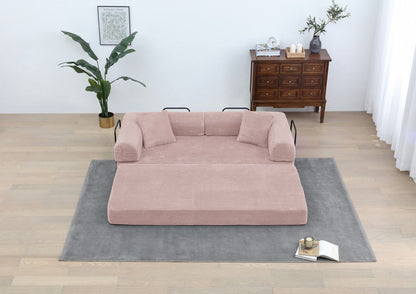 77.9'' Convertible Folding Sofa Bed – 4-in-1 Modular Floor Couch, Corduroy Small Cloud Couch, Compressed Foldable Sleeper Sofa, King Size Futon for Bedroom, Guest Room (Pink)