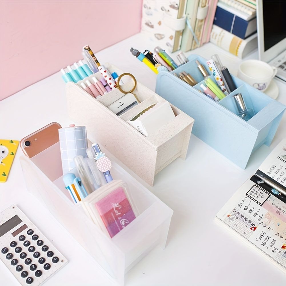 4pcs Multi-Functional Pen/Pencil Markers Holder, Diagonal Matte Pen Holder, Desk Desktop Storage Box, Stationery Rack Frosted Transparent