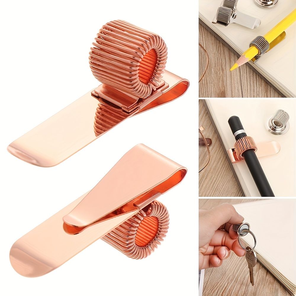 1pc Spring Pen Clip Metal Pencil Holder Single Hole Orifice Elastic Loop Portable Writing Stationery