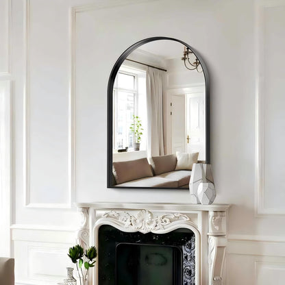 Arched Wall Mirror, 24"×36" Bathroom Mirror Deep Frame, Modern Dresser Mirror Wall Mounted Decor Metal Frame for Bedroom Living Room Entryway Fireplace Mantel Dining Room