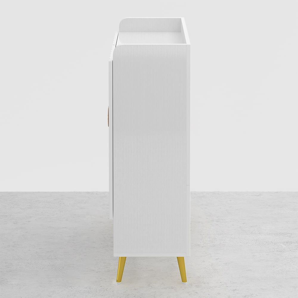 Yellar Nordic Entryway White Shoe Storage Cabinet with Doors & Open Shelves 5-Tier