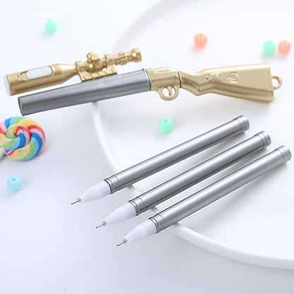 3pcs Creative 98K Sniper Gun Shaped Gel Pen With Light, Cute Rifle Shaped Fountain Pen, Personalized Office Stationery Signature Pen Writing Test Pen For Students 0.5mm Black Needle Tube Refill