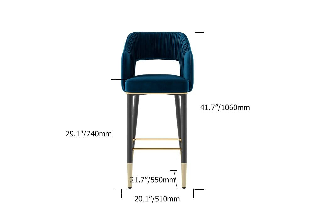 Modern Velvet Bar Stools with Upholstery Blue