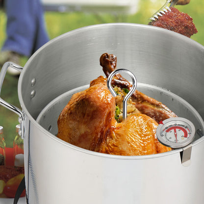 30QT Propane Turkey Fryer Set Silver Aluminum Pot with Black Round Iron Stand Outdoor Gas Deep Fryer Kit for Frying Turkey Seafood and Boiling Crawfish Backyard Cooking Equipment