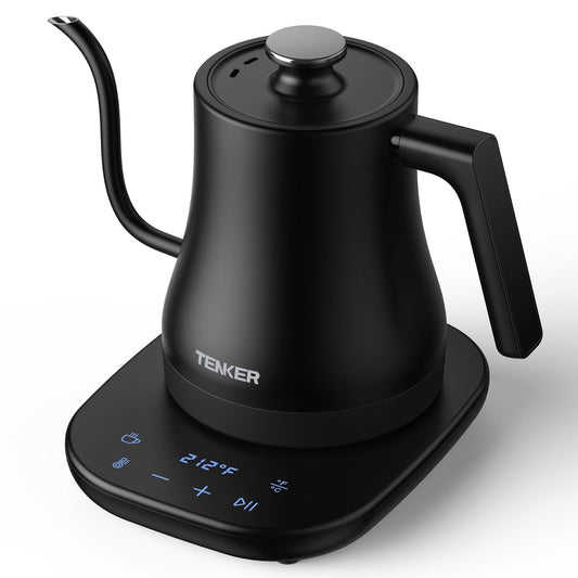 Electric Gooseneck Kettle Temperature Control Pour-Over Tea Kettle for Coffee Brewing;  Stainless Steel Inner;  1300W Rapid Heating;  Temp Holding Matte Black