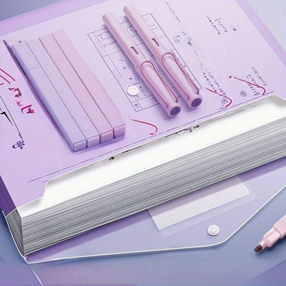 10pcs A4 Document Bags - Morandi Transparent Thickened Snap Button Data Storage - High Value Protection