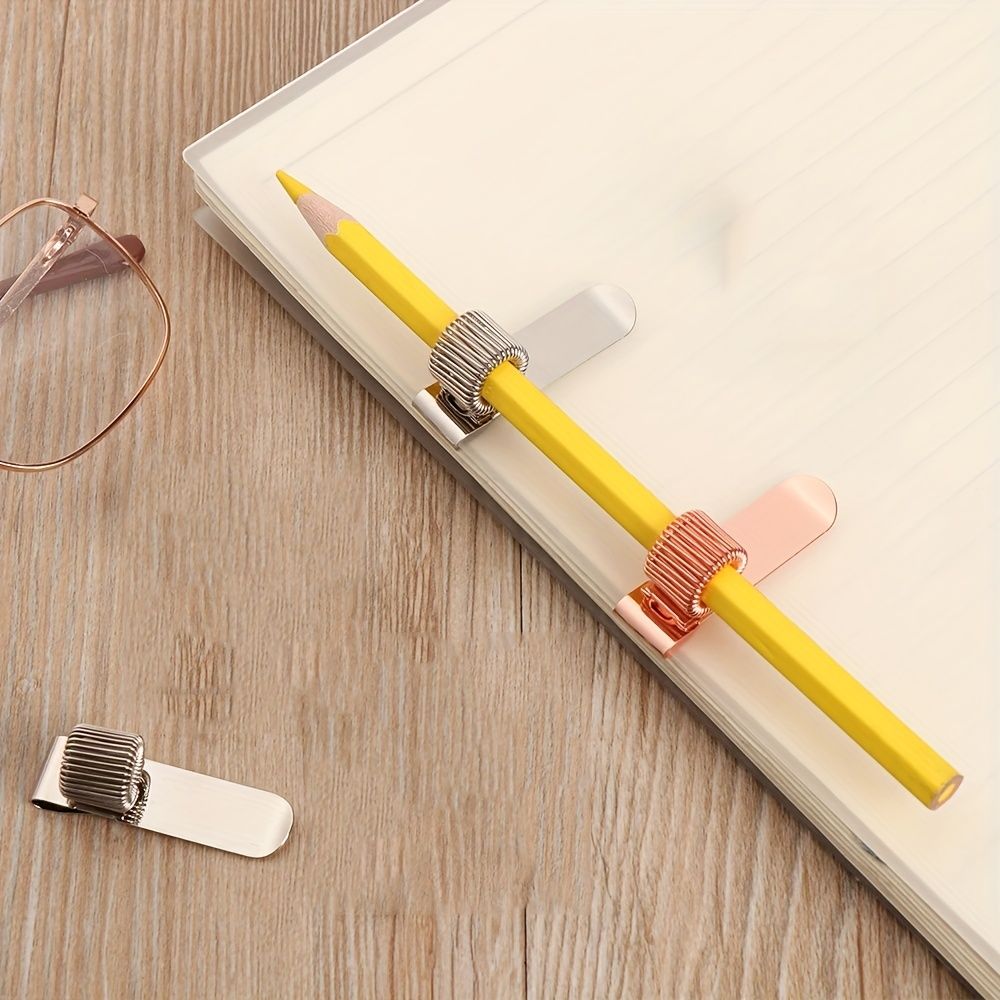 1pc Spring Pen Clip Metal Pencil Holder Single Hole Orifice Elastic Loop Portable Writing Stationery