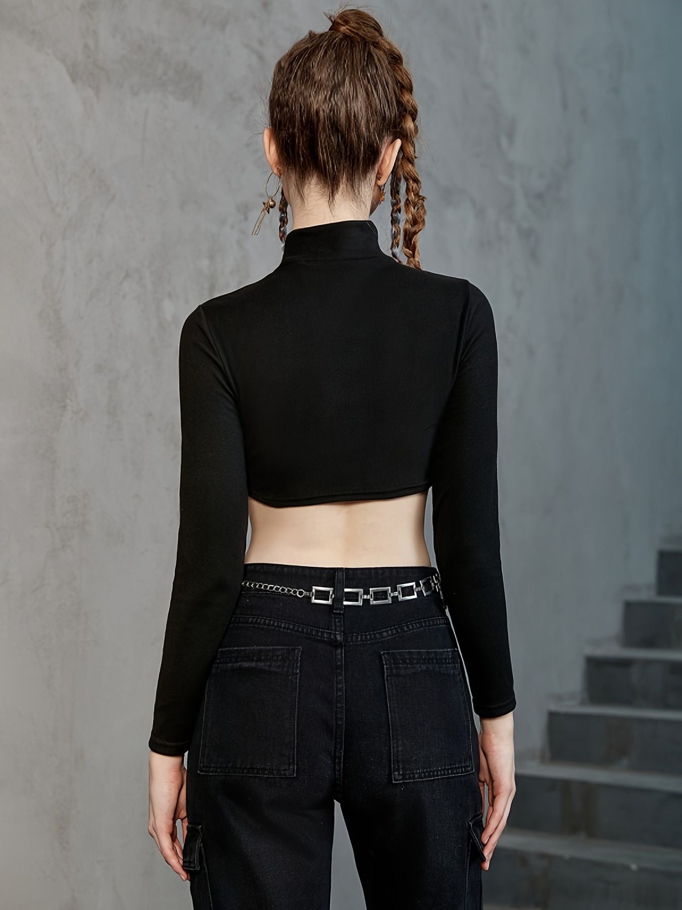 Stylish Skinny Stretchy Top, Long Sleeve Turtle Neck Solid Top, Casual Every Day Tops, Women's Clothing