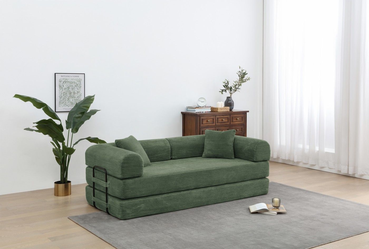 Foldable Sofa Bed, 77.9'' Folding Floor Couch, Compressed Convertable Sleeper Sofa, Memory Foam Couch with Pillow Back Support Armrest, 4-in-1 Futon Sofa Bed for Living Room, Army green