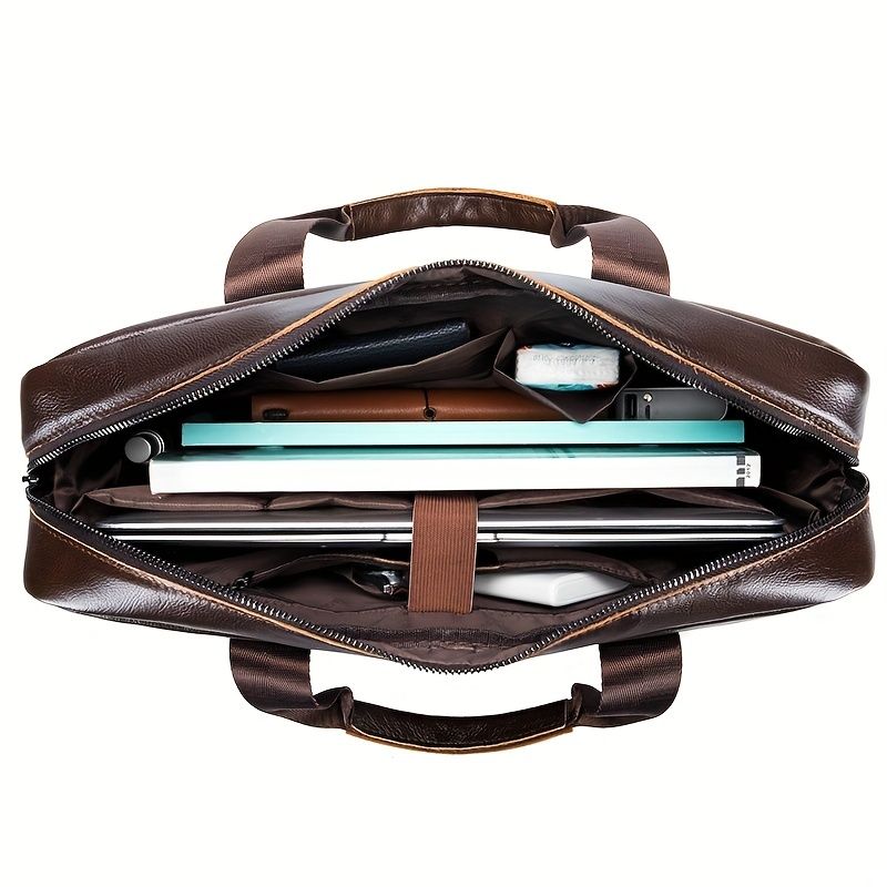 1pc Men's Briefcase, Genuine Leather Men's Bag, Official Bag, 15 Inch Computer Bag, Men's Portable Shoulder Business Bag