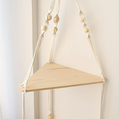 1pc Handwoven Wooden Triangle Storage Rack for Flower Pots, Pendants, and Room Decor - Stylish and Functional Home Decor