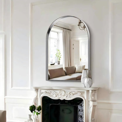 Arched Wall Mirror, 24"×36" Bathroom Mirror Deep Frame, Modern Dresser Mirror Wall Mounted Decor Metal Frame for Bedroom Living Room Entryway Fireplace Mantel Dining Room