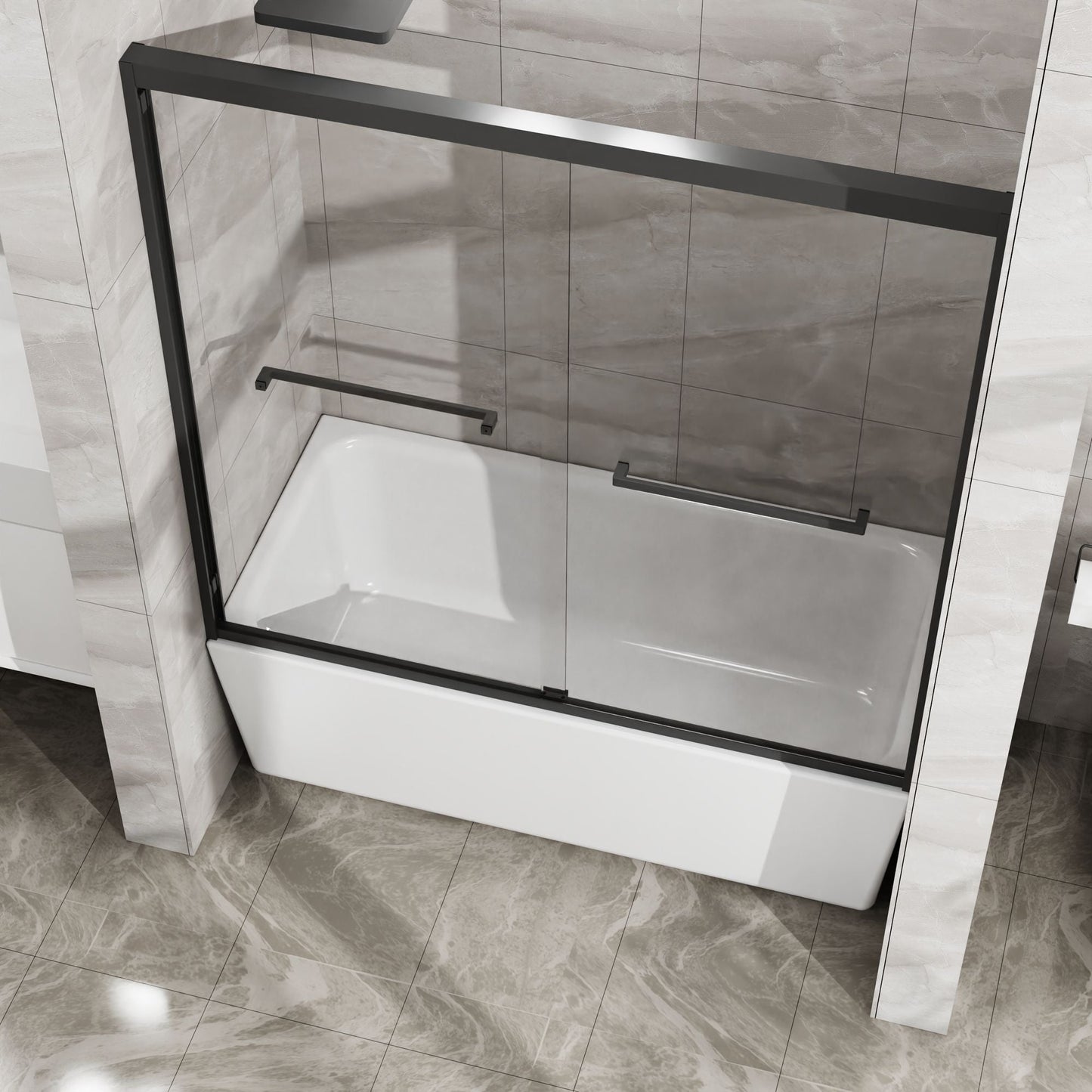 Double Sliding Bathtub Shower Door 60 in. W x 58 in. H Aluminum Framed Shower Enclosure for Tub with SGCC Clear Tempered Glass, Stainless Steel Hardware, Matte Black