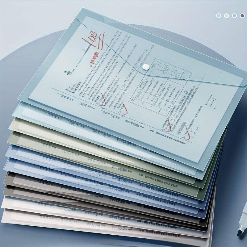 10pcs A4 Document Bags - Morandi Transparent Thickened Snap Button Data Storage - High Value Protection