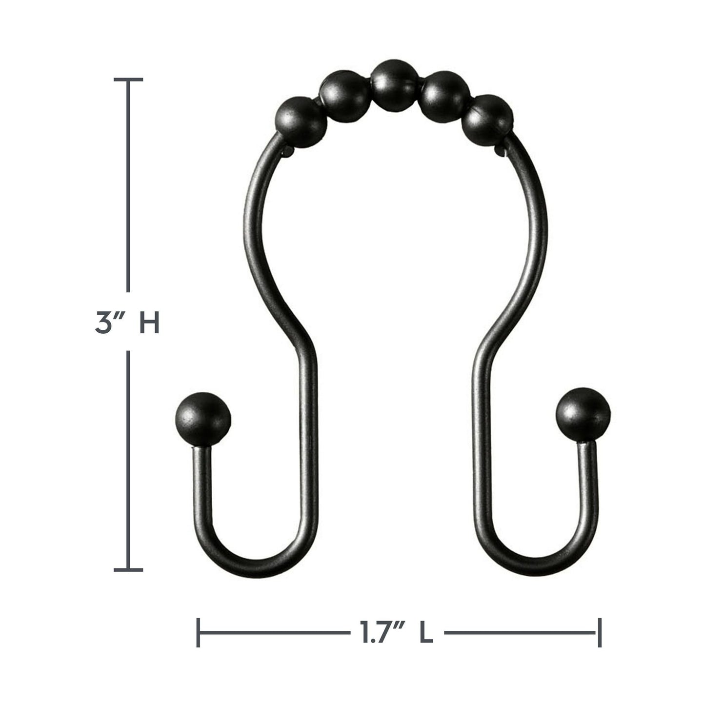 Better Homes & Gardens Rustproof Stainless Steel Double Easy Glide Shower Hooks, Matte Black, 12