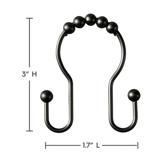 Better Homes & Gardens Rustproof Stainless Steel Double Easy Glide Shower Hooks, Matte Black, 12