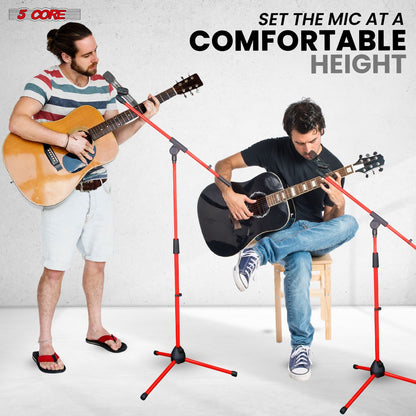 5 Core Tripod Mic Stand Floor Adjustable 18 to 72 Inches Sturdy Boom Arm Holder Microphone Stands Pedestal Para Microfono for Singing MS 080 RED