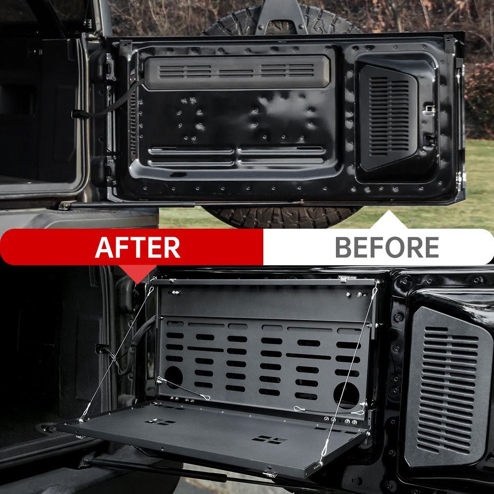 Tailgate Table Molle Panel for Ford Bronco 2021-2024 2-Tier Foldable Rear Storage Cargo Rack Shelf Camping Desk