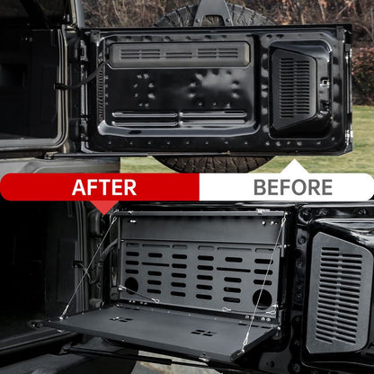 Tailgate Table Molle Panel for Ford Bronco 2021-2024 2-Tier Foldable Rear Storage Cargo Rack Shelf Camping Desk