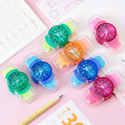 4pcs Creative Watch Shape Pencil Sharpener With Eraser Cleaning Brush 3 In 1 Multifunctional Student Stationery