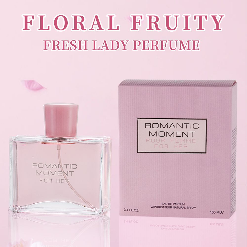 3.4fl Oz Women's Eau De Parfum - ROMANTIC MOMENT - Floral & Woody - With Rose, Chamomile, and Lemon - Medium Intensity Perfume