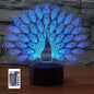 1pc Peacock 3D Illusion Lamps Nightlight With Remote Control, 16 Colors Touch Switch Table Desk Lamps Holiday Xmas Birthday Toys Gifts For Baby Nursery Toddler