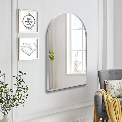 Arched Wall Mirror, 24"×36" Bathroom Mirror Deep Frame, Modern Dresser Mirror Wall Mounted Decor Metal Frame for Bedroom Living Room Entryway Fireplace Mantel Dining Room