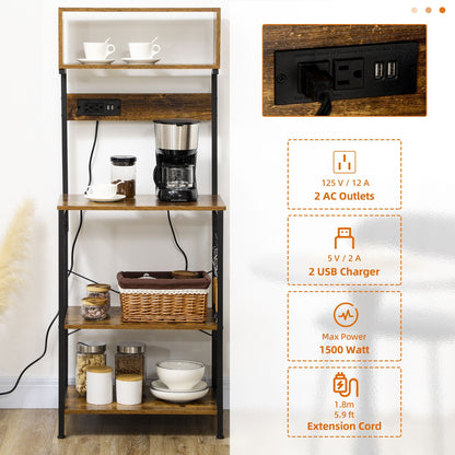 HOMCOM Baker's Rack with Power Outlet, USB Charging, Microwave Stand, Coffee Bar & Adjustable Shelves