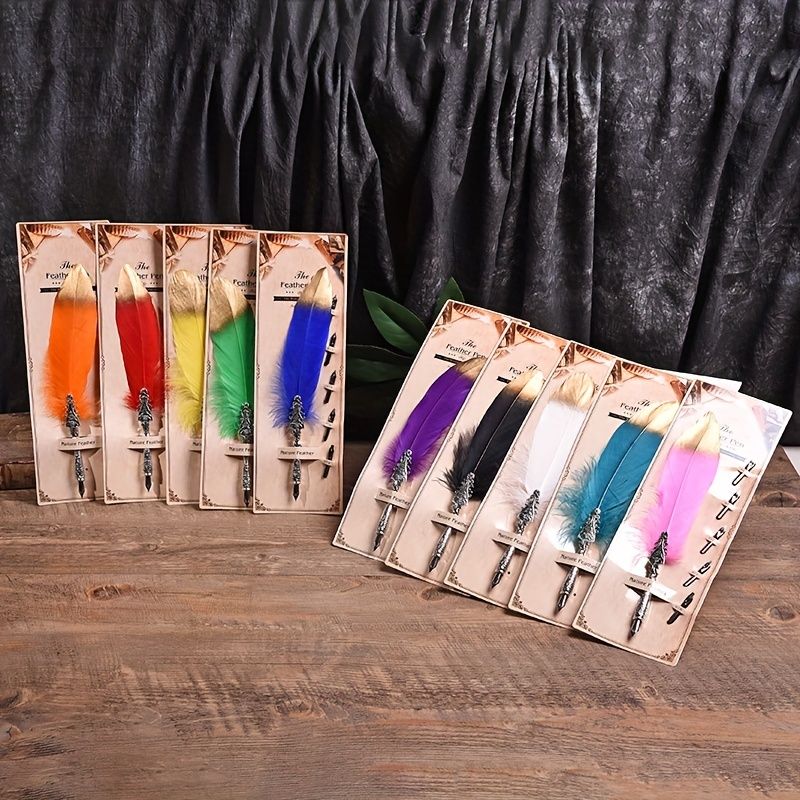 European And American Retro Feather Pen Dipping Pen Enterprise Business Gift Birthday Stainless Steel Signature Pen Teacher Gift Birthday Gift