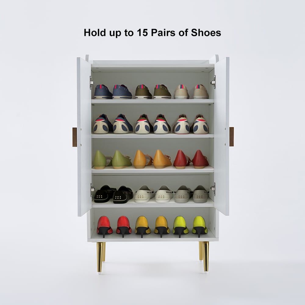 Yellar Nordic Entryway White Shoe Storage Cabinet with Doors & Open Shelves 5-Tier