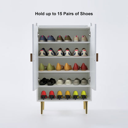 Yellar Nordic Entryway White Shoe Storage Cabinet with Doors & Open Shelves 5-Tier