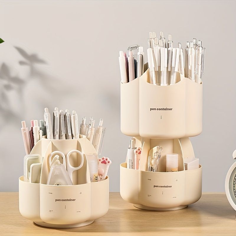 Office Desk 360 ° Rotating Double Layer Pen Holder Stationery Storage Box School Large Capacity Multifunctional Creative Pen Holder