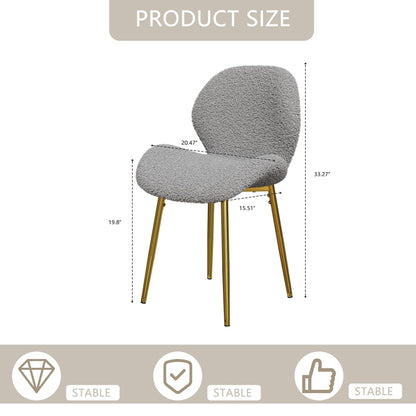 Modern minimalist white teddy velvet Dining Chairs Set of 2 with sturdy gold metal legs and comfortable backrest design, suitable for restaurants, kitchens, and offices.