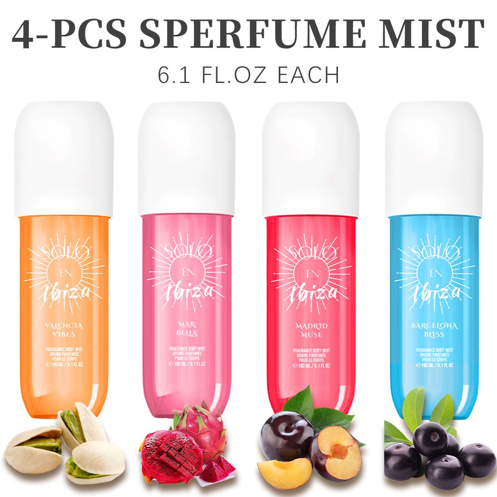 [SOLO EN IBIZA Mist] 4pcs Set SOLO EN IBIZA6.1fl.oz Long-Lasting Hair & Body Fragrance Misfor Women Perfect for Dating, Parties and GiftGiving