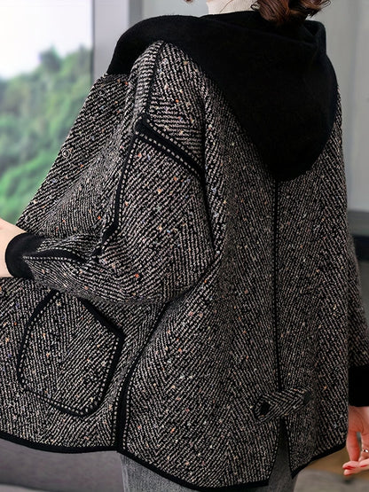 Button Front Hooded Jacket, Casual Long Sleeve Outerwear With Pockets, Women's Clothing