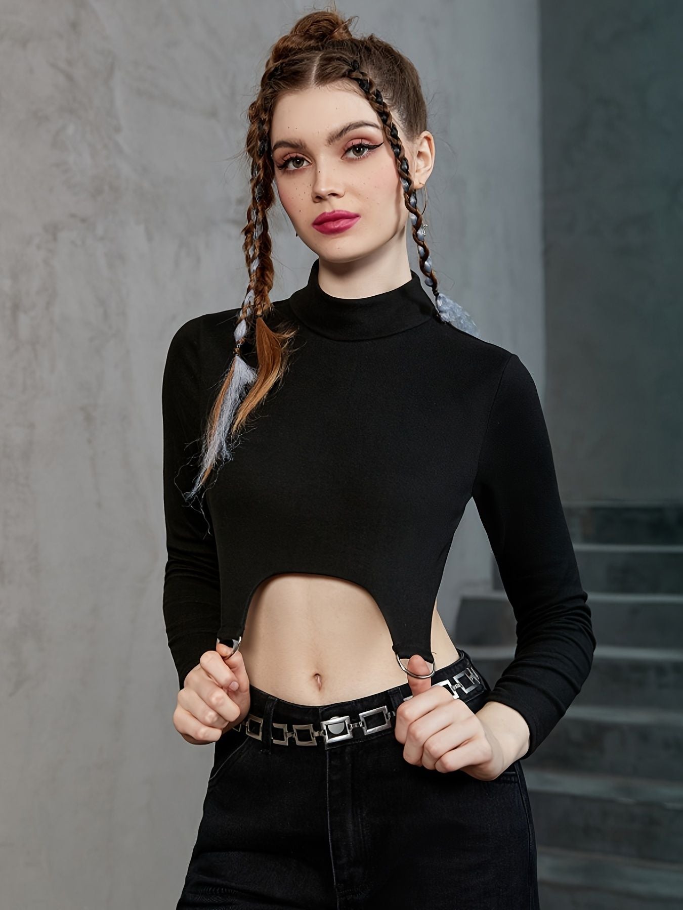 Stylish Skinny Stretchy Top, Long Sleeve Turtle Neck Solid Top, Casual Every Day Tops, Women's Clothing